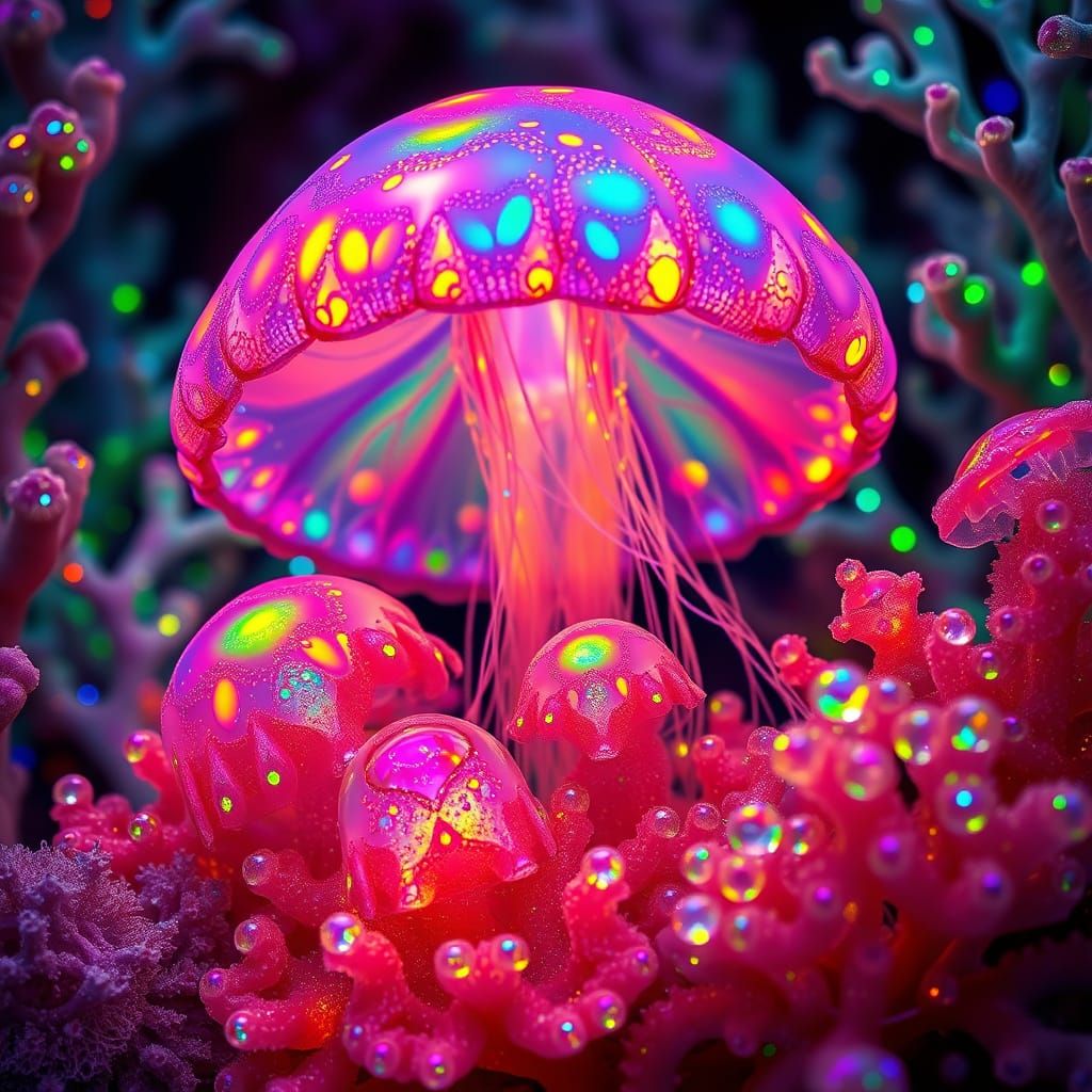 Iridescent Jellyfish Family in a Kaleidoscope of Colors
