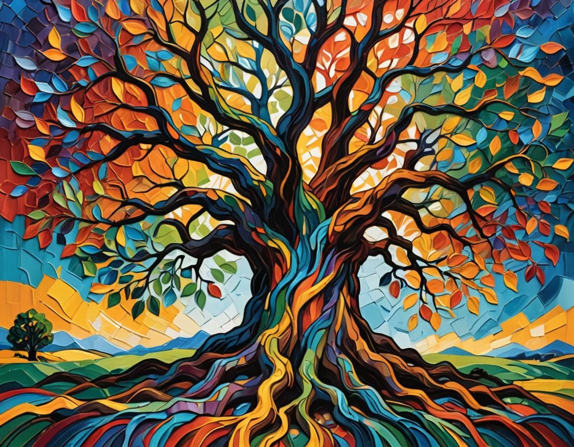 Dynamic Tree of Life in Impasto Style