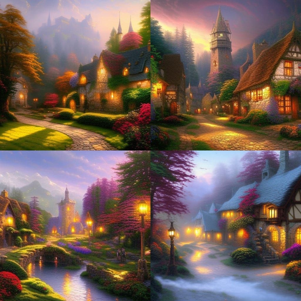Ethereal Fantasy Medieval Village in Mist
