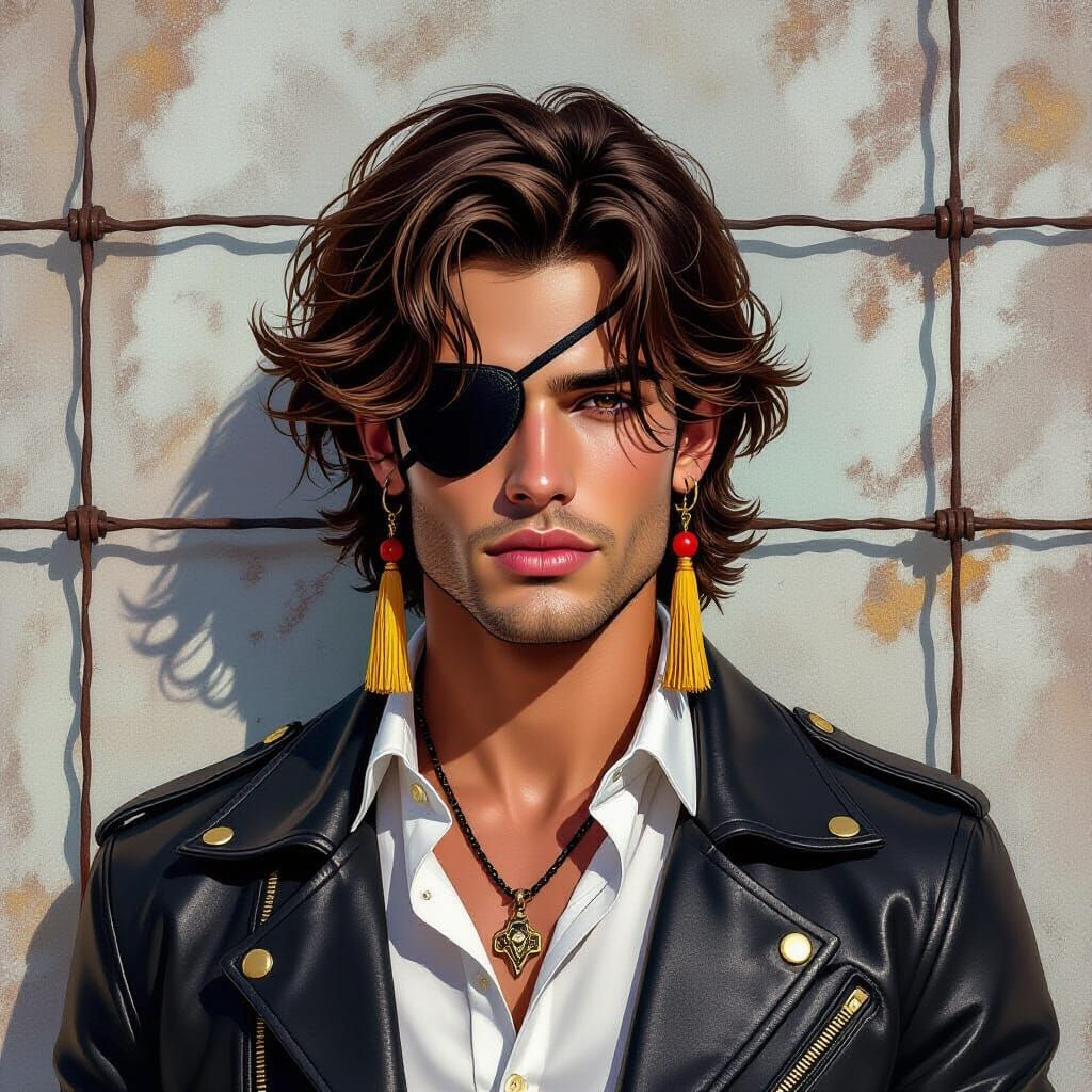 Handsome Man with Eyepatch in Splash Art Style