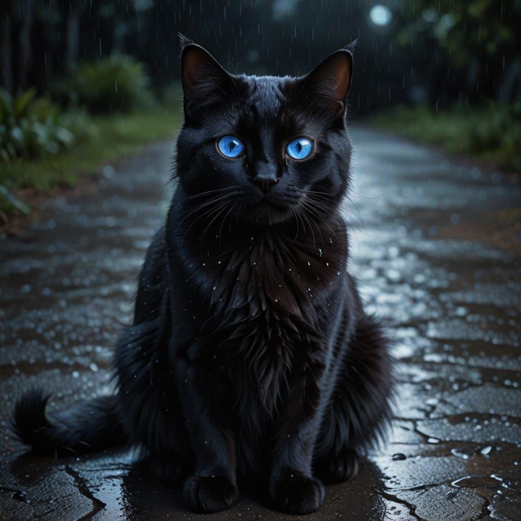 Black Cat with Blue Eyes in Hyperrealistic Digital Art