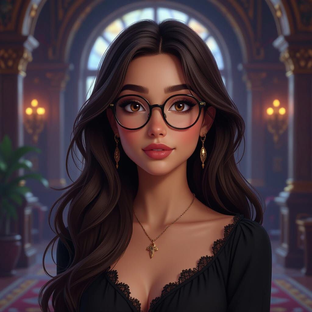 Young Woman in Fantastical Room, Fantasy Concept Art