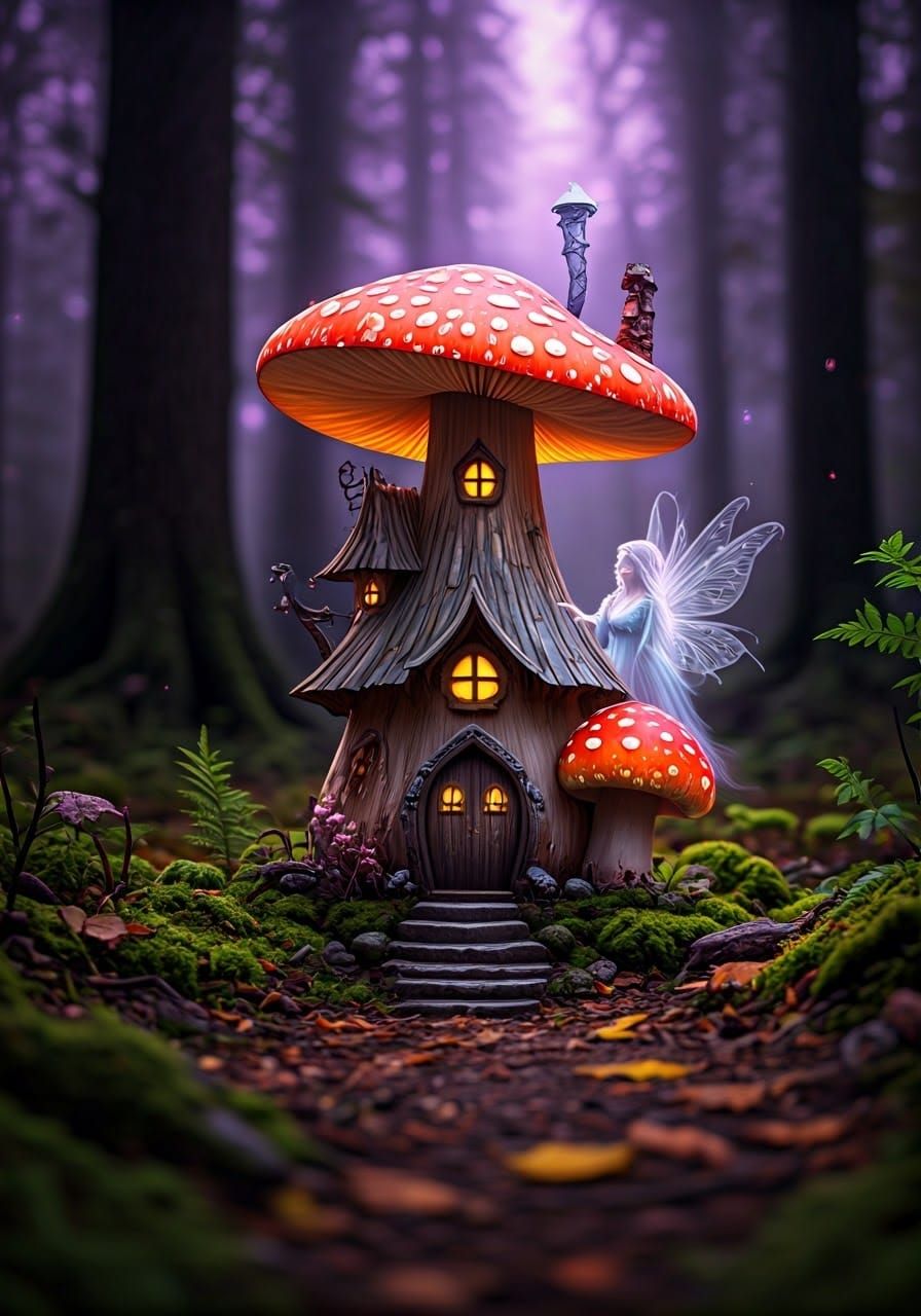 Haunted Fairy Mushroom House with Ghost