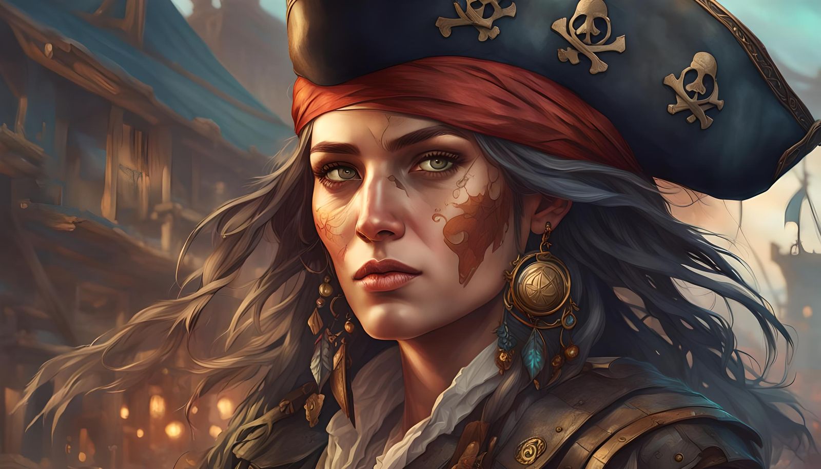 Detailed Portrait of a Pirate Woman in Digital Art Style