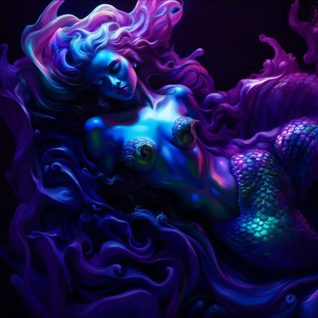 Blacklight Mermaid Encased in Ice
