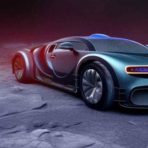 Bugatti Car Under Moon: Detailed Fantasy Art
