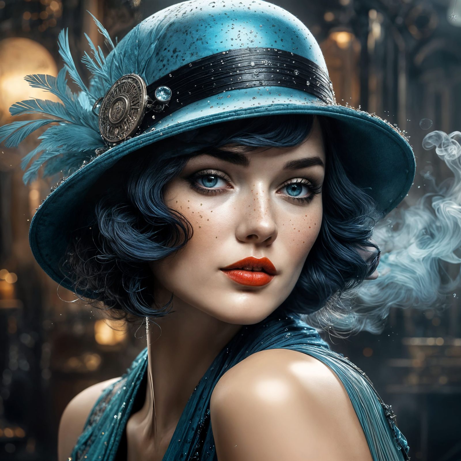 Art Deco Flapper Girl Portrait with Steampunk Elements