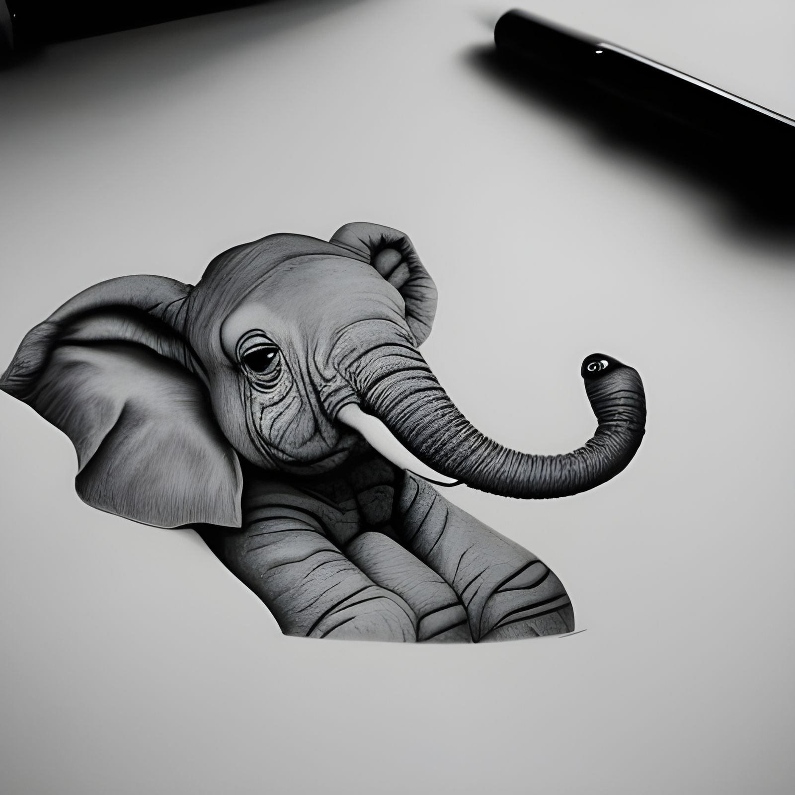 Cute Baby Elephant Coloring Page in Charcoal Style