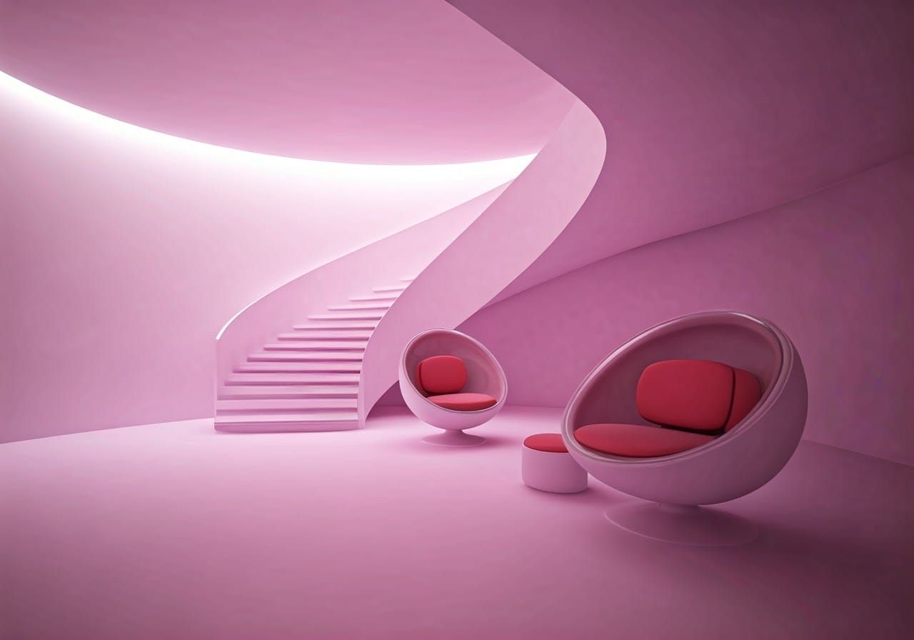 Space Age Bedroom with Conversation Pit, Architectural Photo...