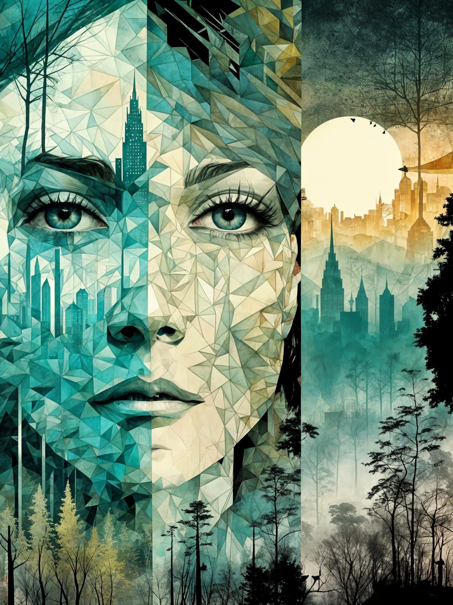 Ella, split between the city and the woods, double exposure