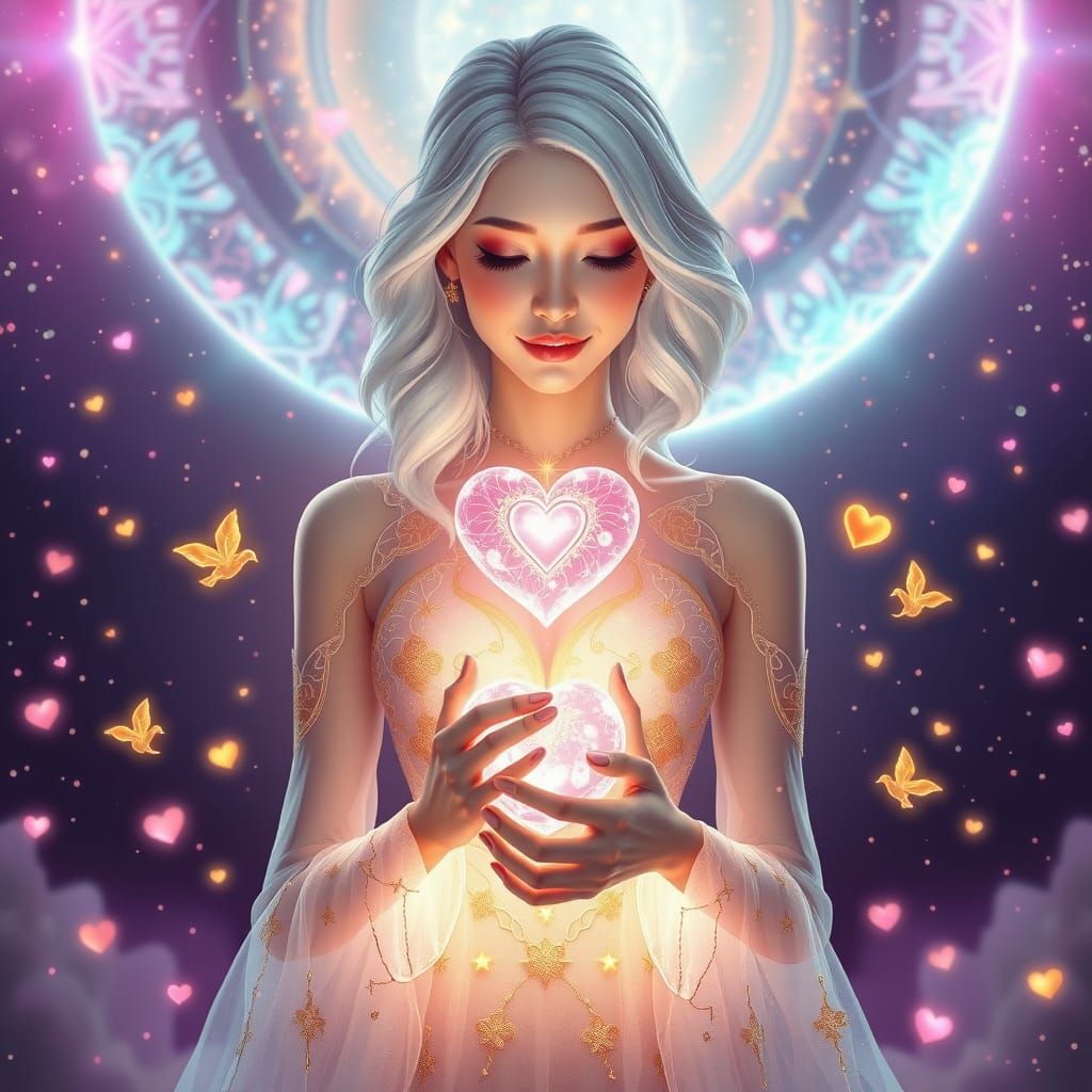 Ethereal Goddess of Romantic Love in Cyberpunk Dreamscape