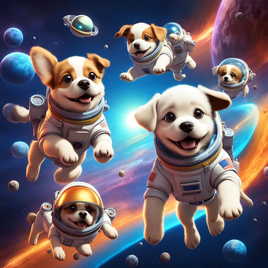Puppies in Space Suits: 3D Digital Art
