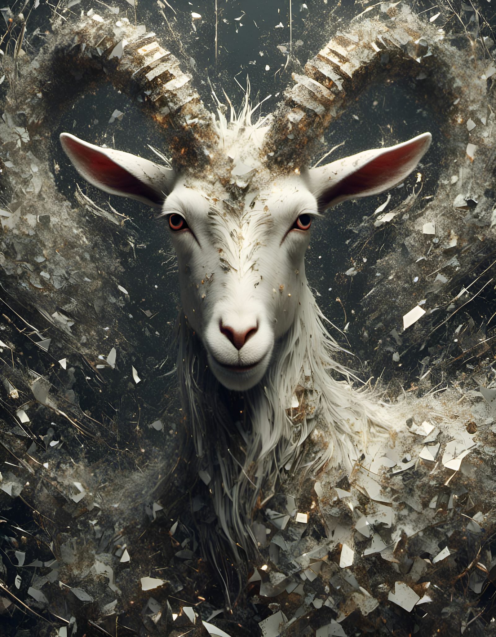 Rugged Goats in Fragmented Cracked Glass Style