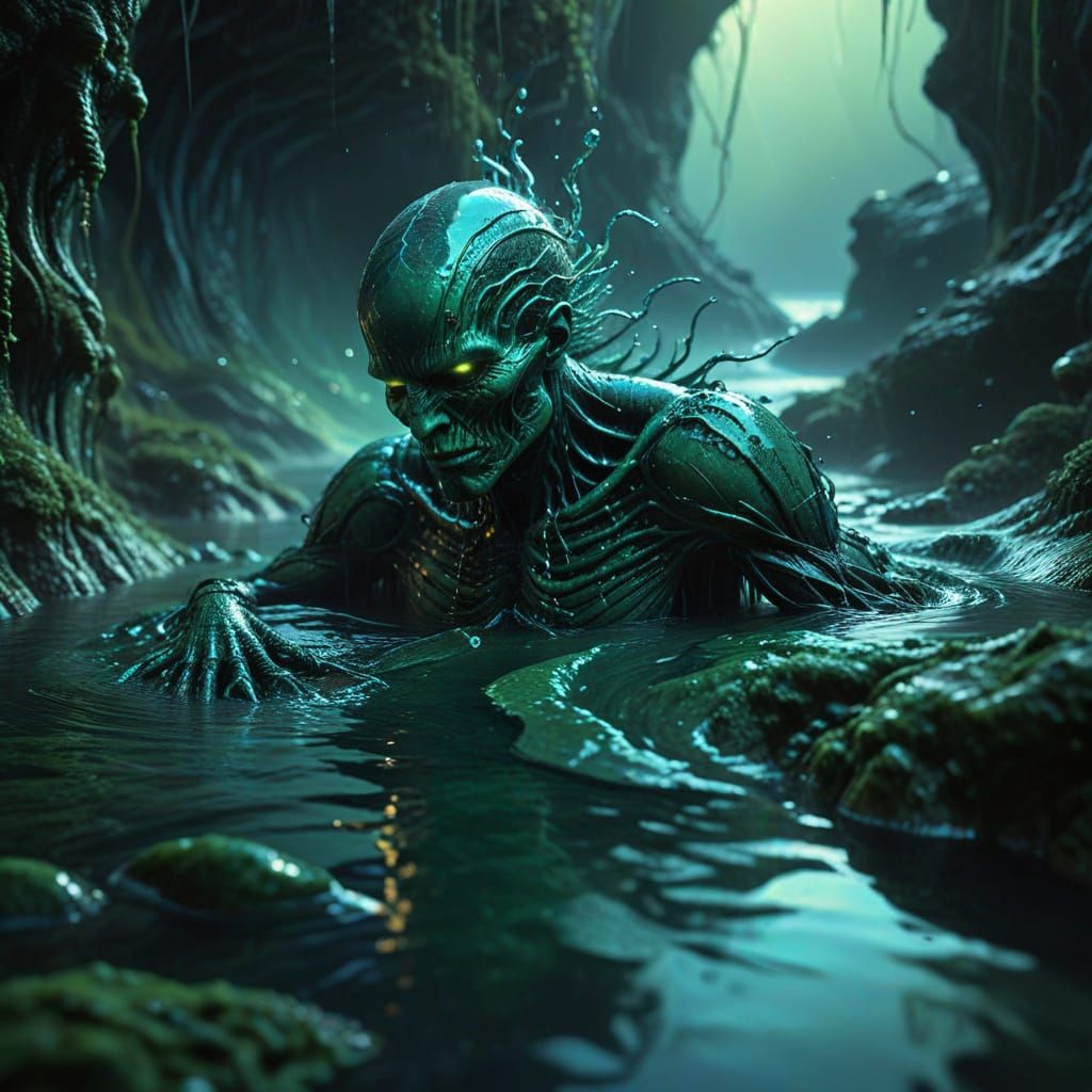 Surreal River Entity with Luminous Tendrils