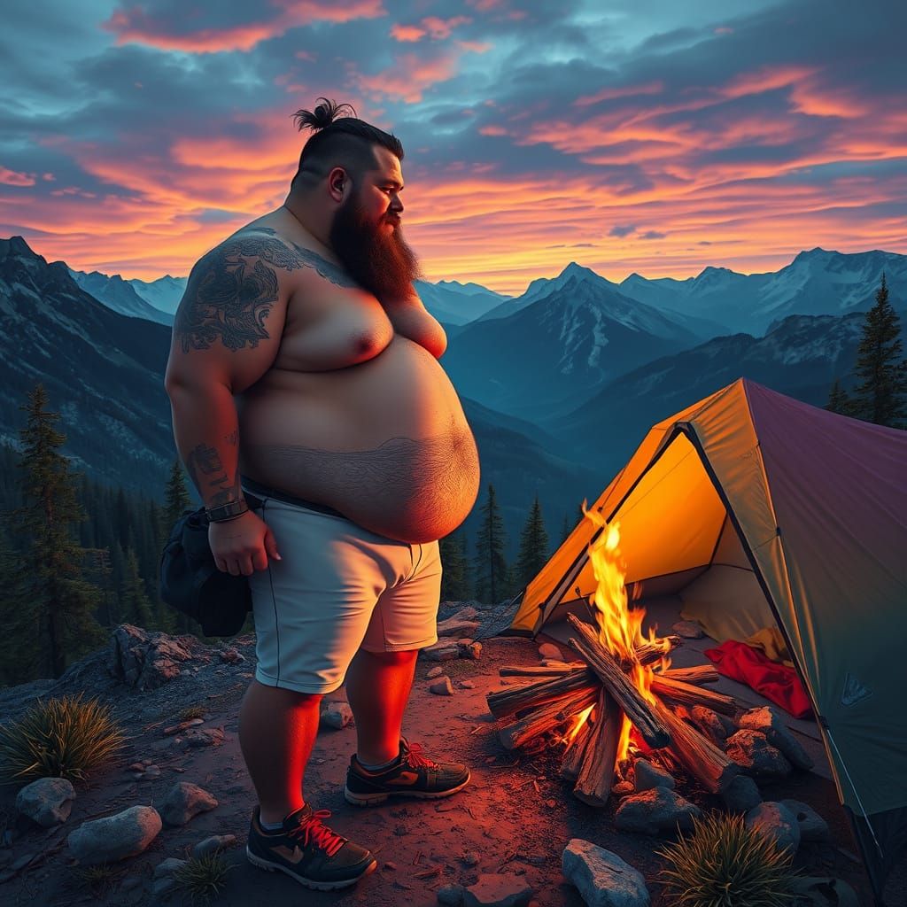 Man Camping on Mountain: Psychedelic Hyperrealism