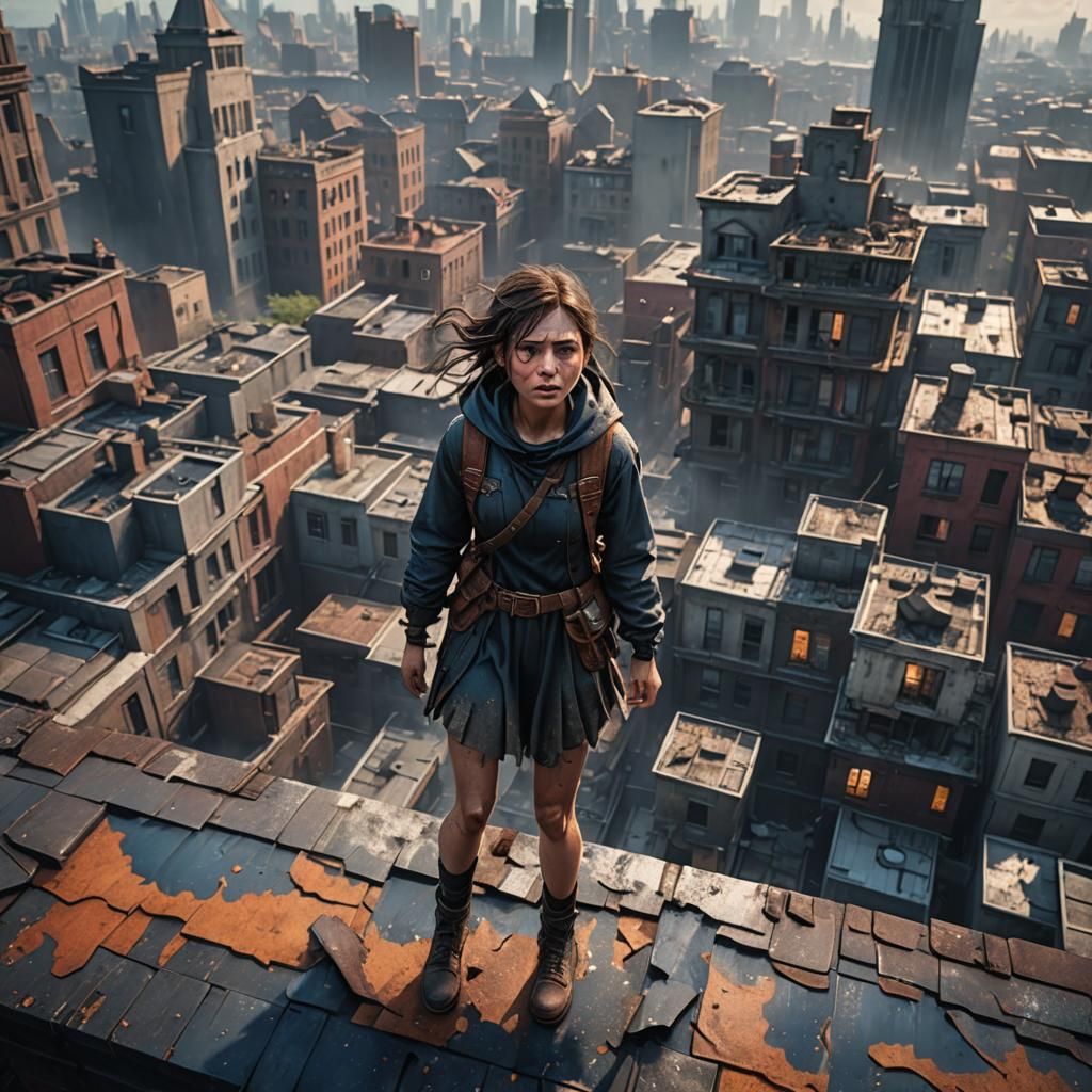 Distressed Girl on Rooftop: Fantasy Concept Art
