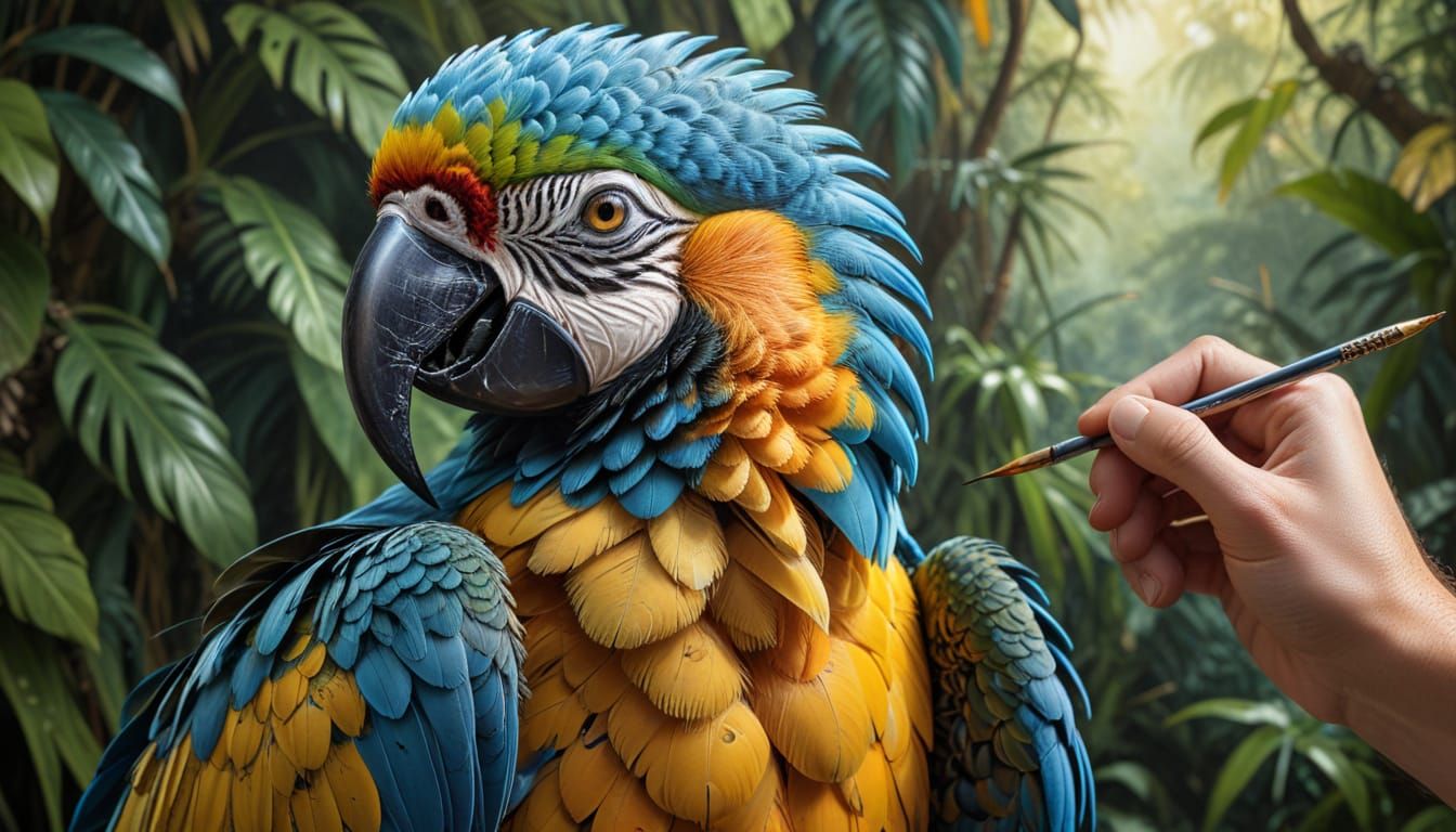 Photorealistic Airbrush Painting of a Macaw's Head