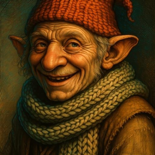 Grizzled Gnome Mendicant with Knit Scarf