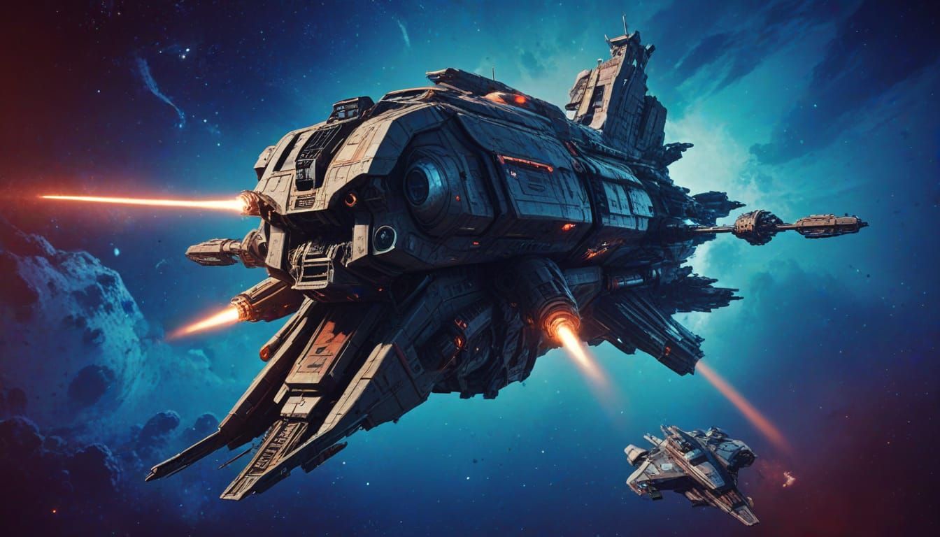 Menacing Evil Empire Space Cruiser Dominates Dark Galaxy