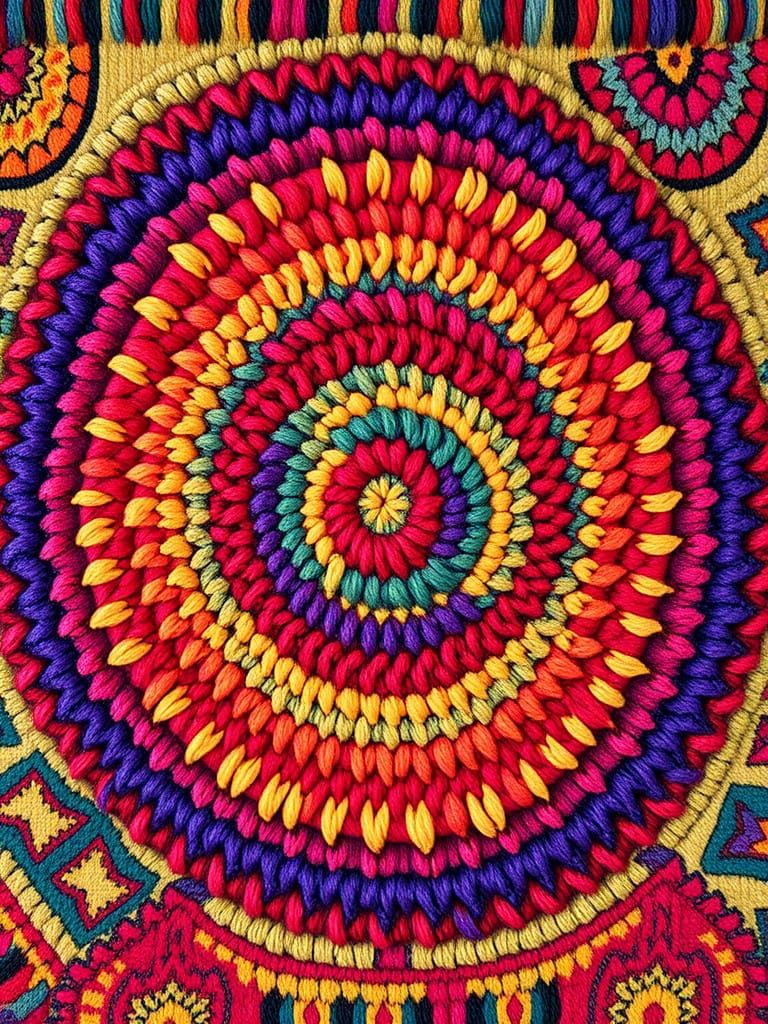 Intricately Woven Textile in Vibrant Colors, Inspired by Lat...