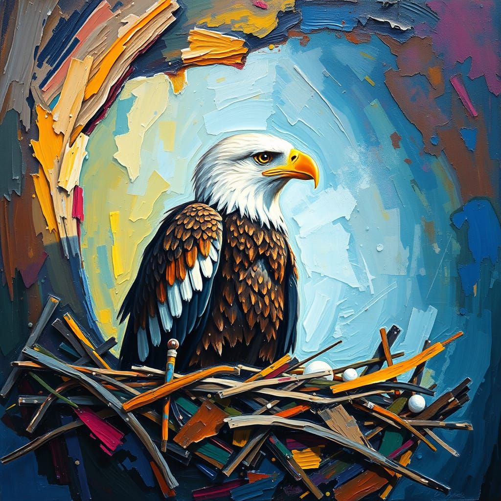 Eagle in Neo-Impressionist Nest