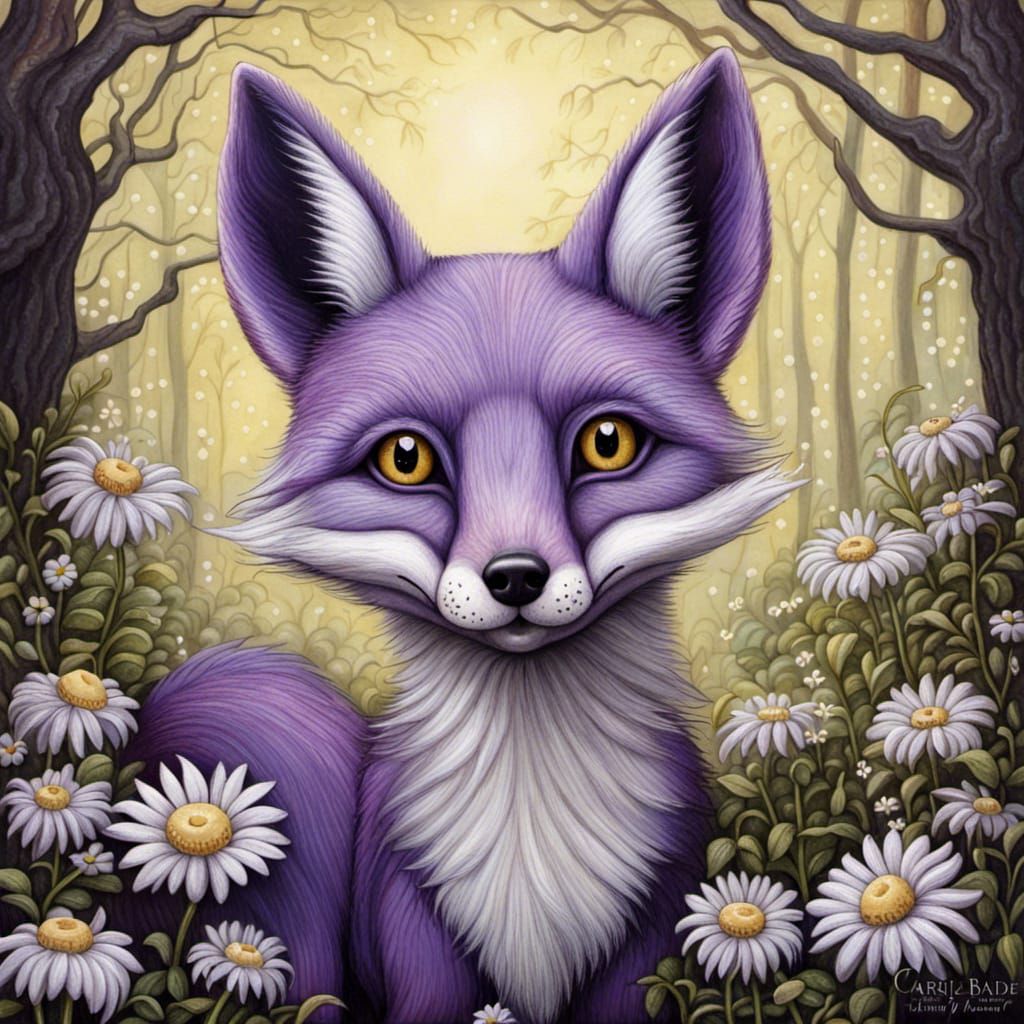 Enchanting Purple Fox Portrait in Fairytale Forest