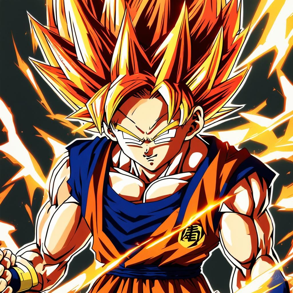 Anime Super Saiyan with Red Hair and Golden Aura