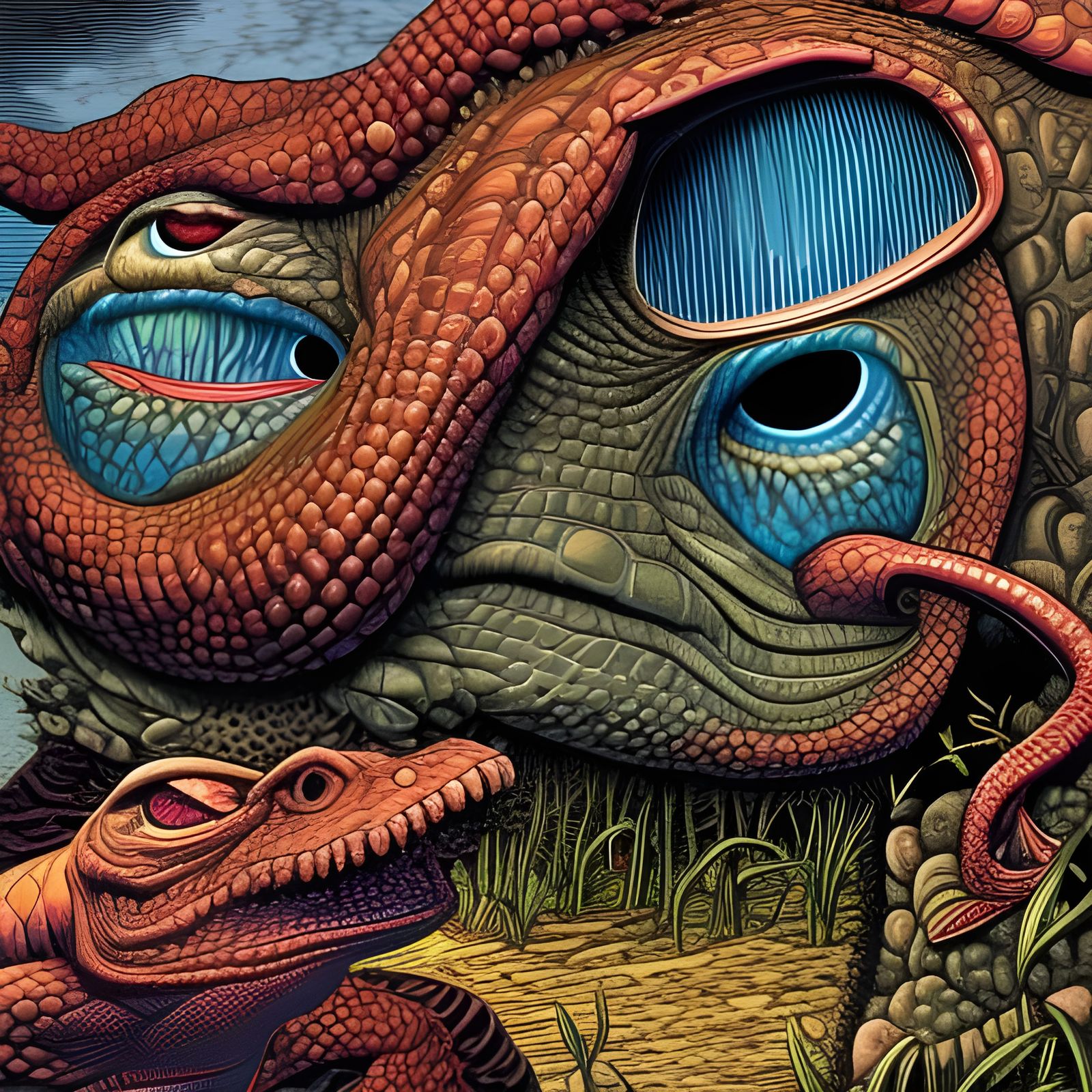 Lizard Landscape in R. Crumb Comic Style