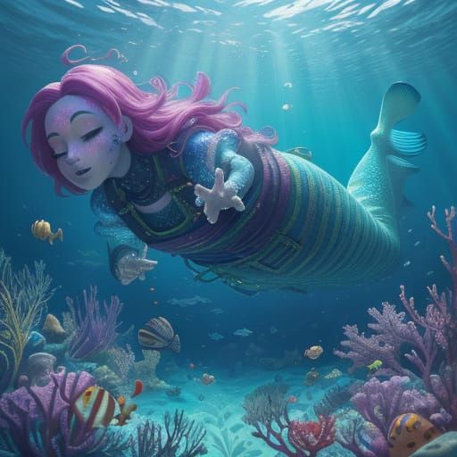 Mermaids Explore Sunken Candy Factory: Pixar-Style 3D Render