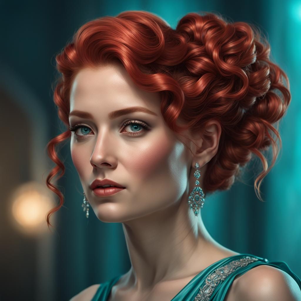 Detailed Portrait of Redhead in Silver Ballroom