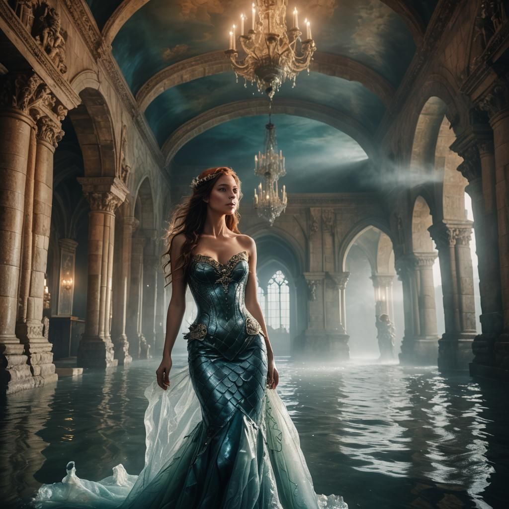 Hyper-Realistic Mermaid in an Underwater Castle