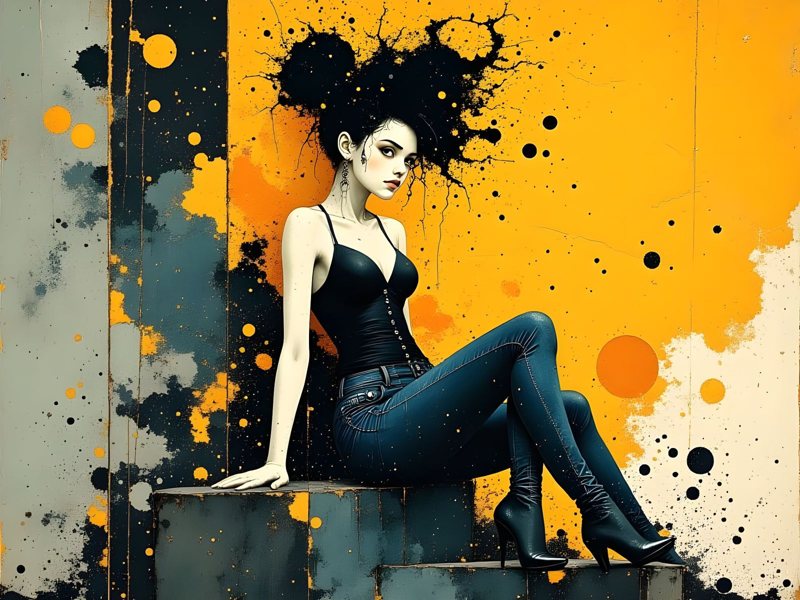 Surreal Hip Hop Goddess in Corset and Jeans