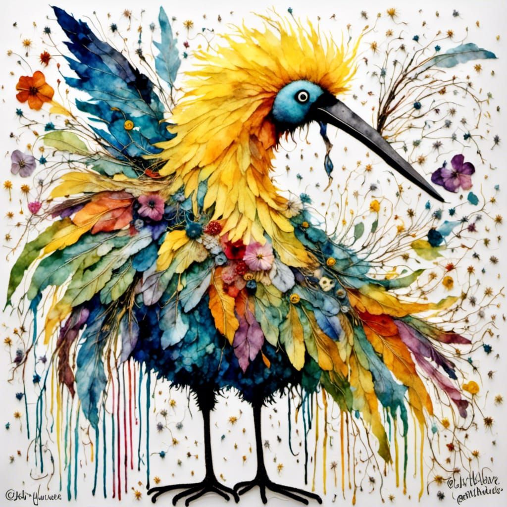 <lora:Seussical:1.0> <lora:Strange Birds:1.0> a scruffy mess...