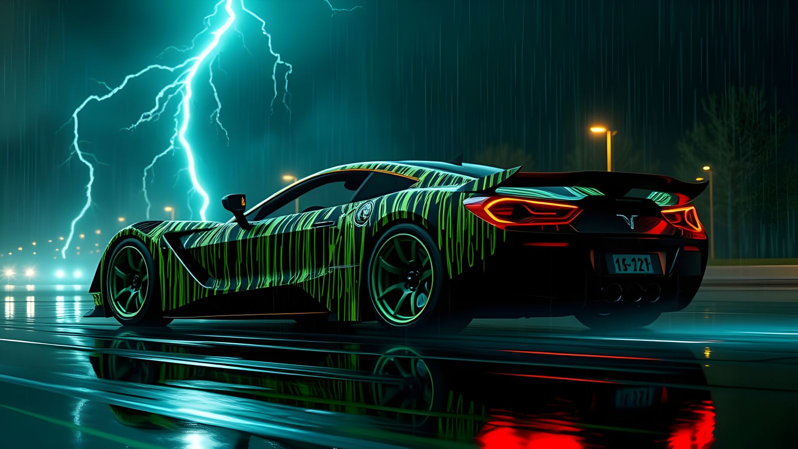 Retro Neon Supercar in The Matrix Style