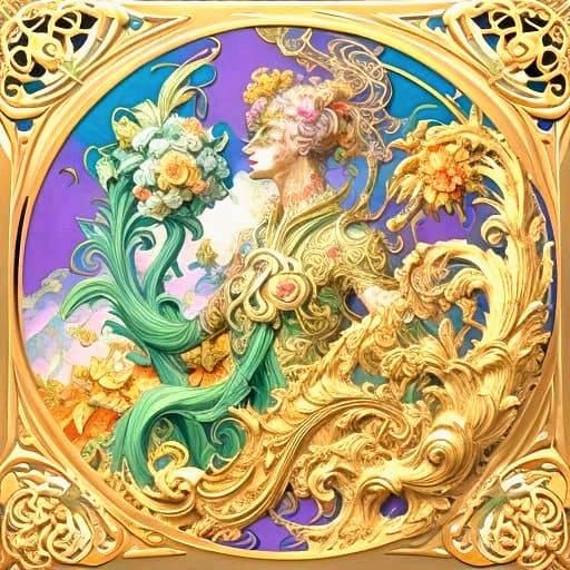 Vibrant Art Nouveau Dreamscape Unfolds with Impasto Brushstr...