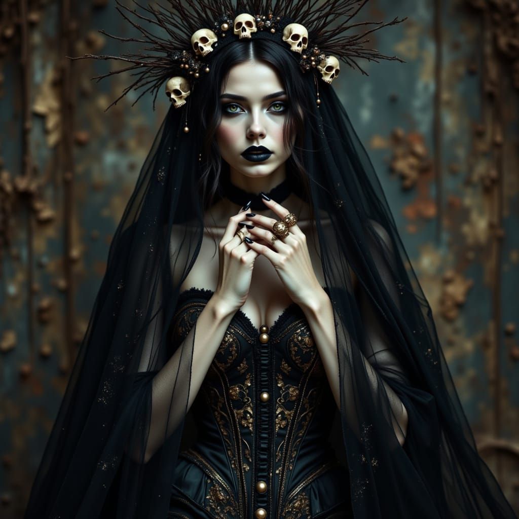 Elegant Vampire Lady in Gothic Mourning Veil