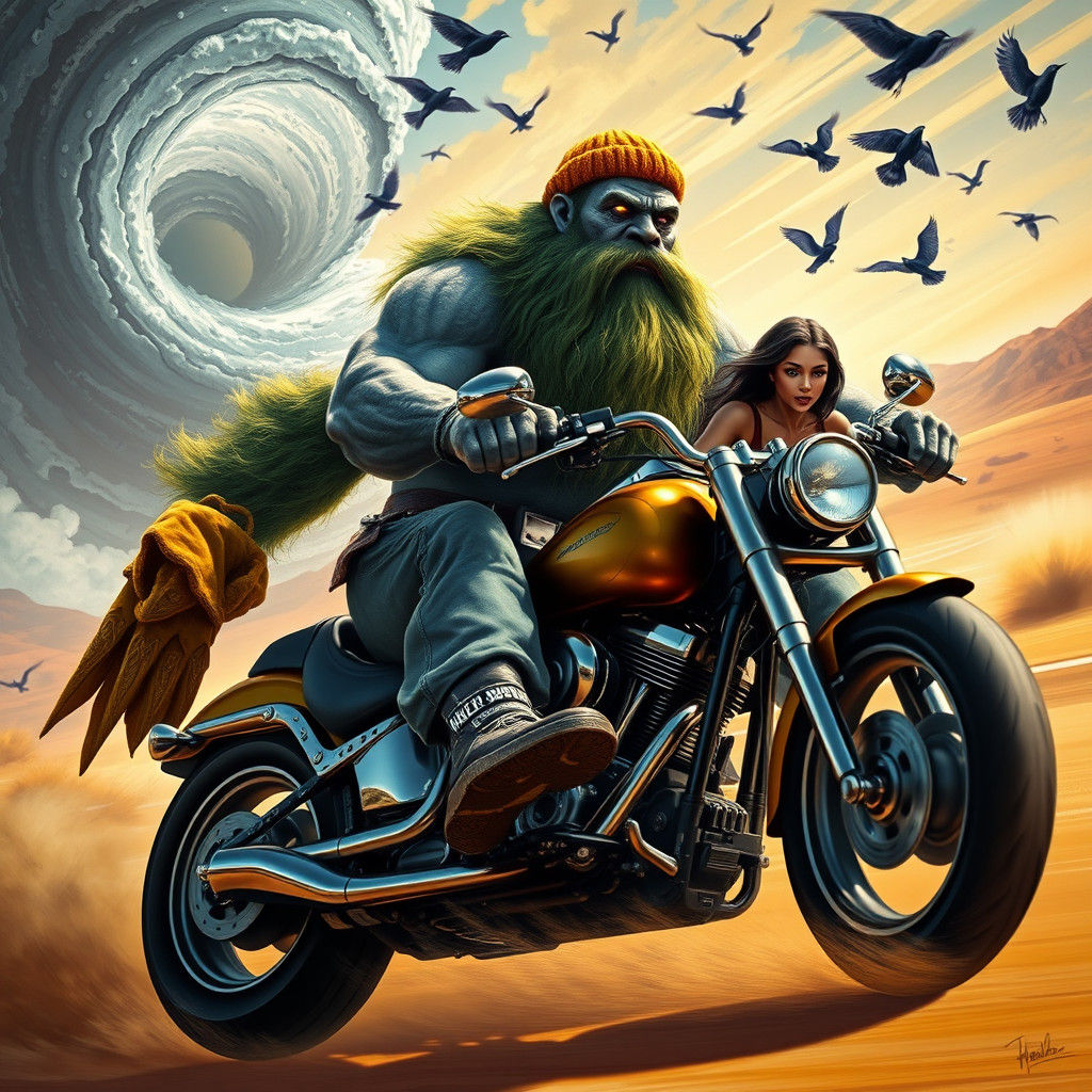 Ogre and Vampire Escape Through Desert Landscape