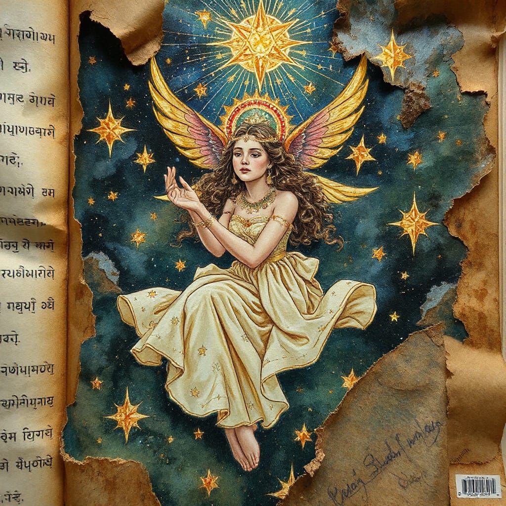 Celestial Goddess in Iridescent Stardust Illustration