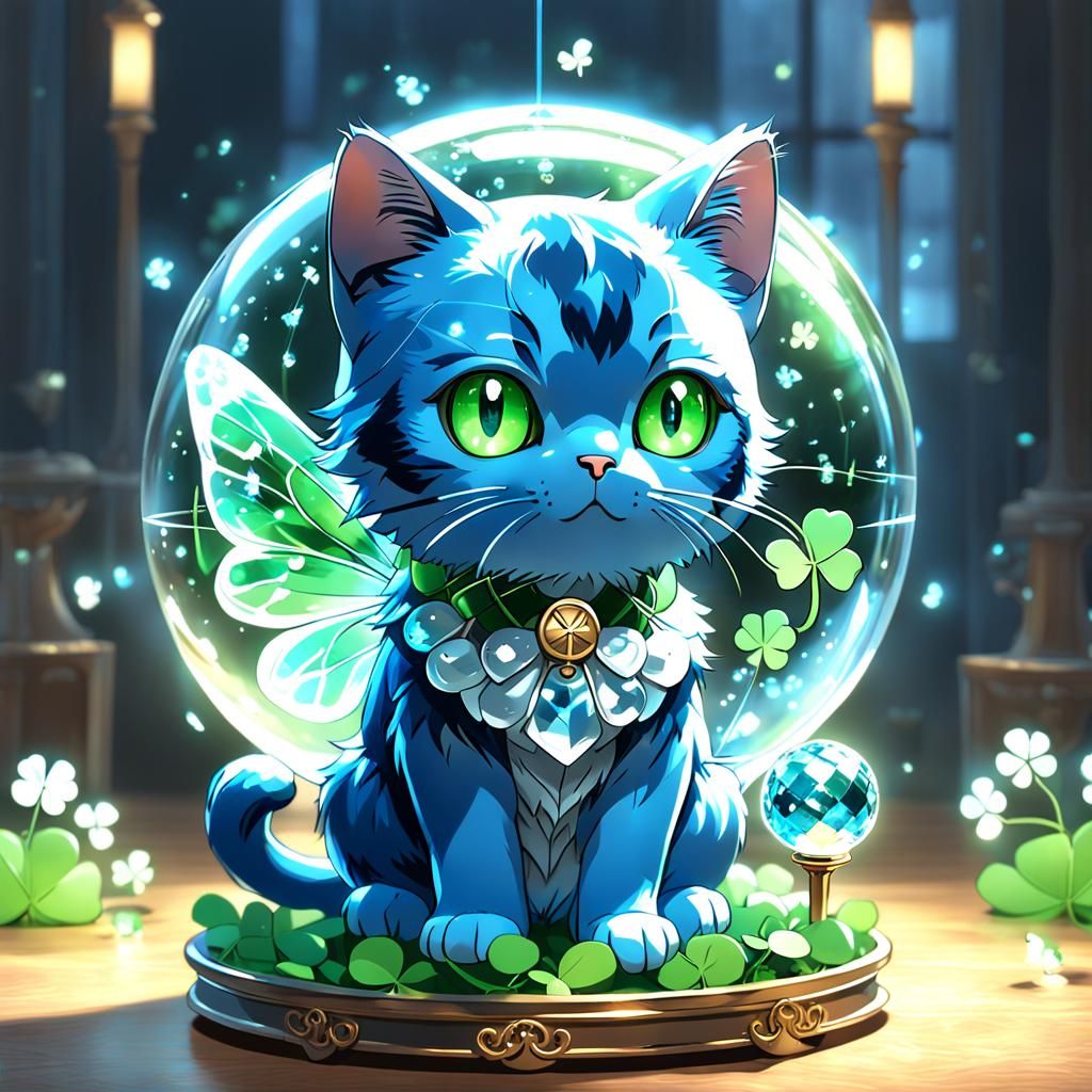 Vibrant Blue Cat in a Whimsical World of Numbers and Magic