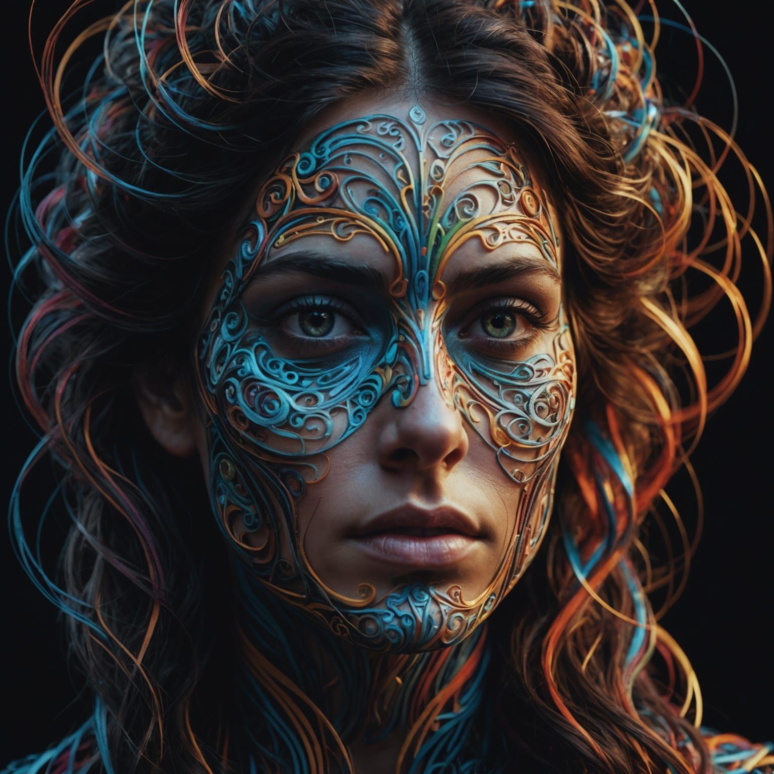 Human Face of Light Threads: Digital Art