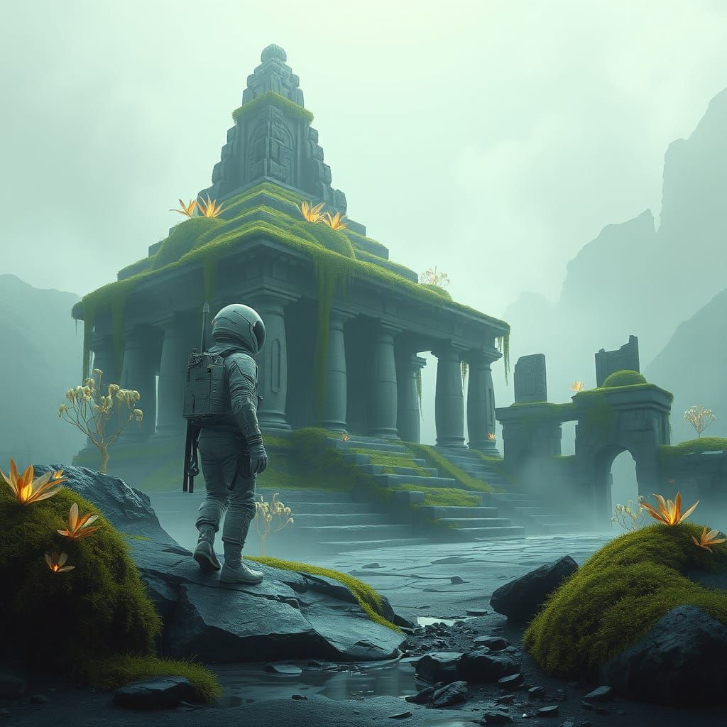 Astronaut Discovers Ancient Alien Temple in Ethereal Glow