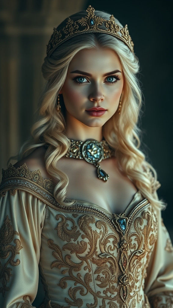 Medieval Empress with Golden Gown, Cinematic Portrait