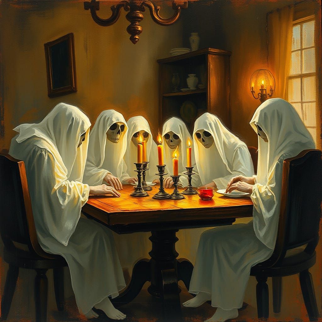 Ethereal Phantoms Ruminating on the Past in Flickering Candl...