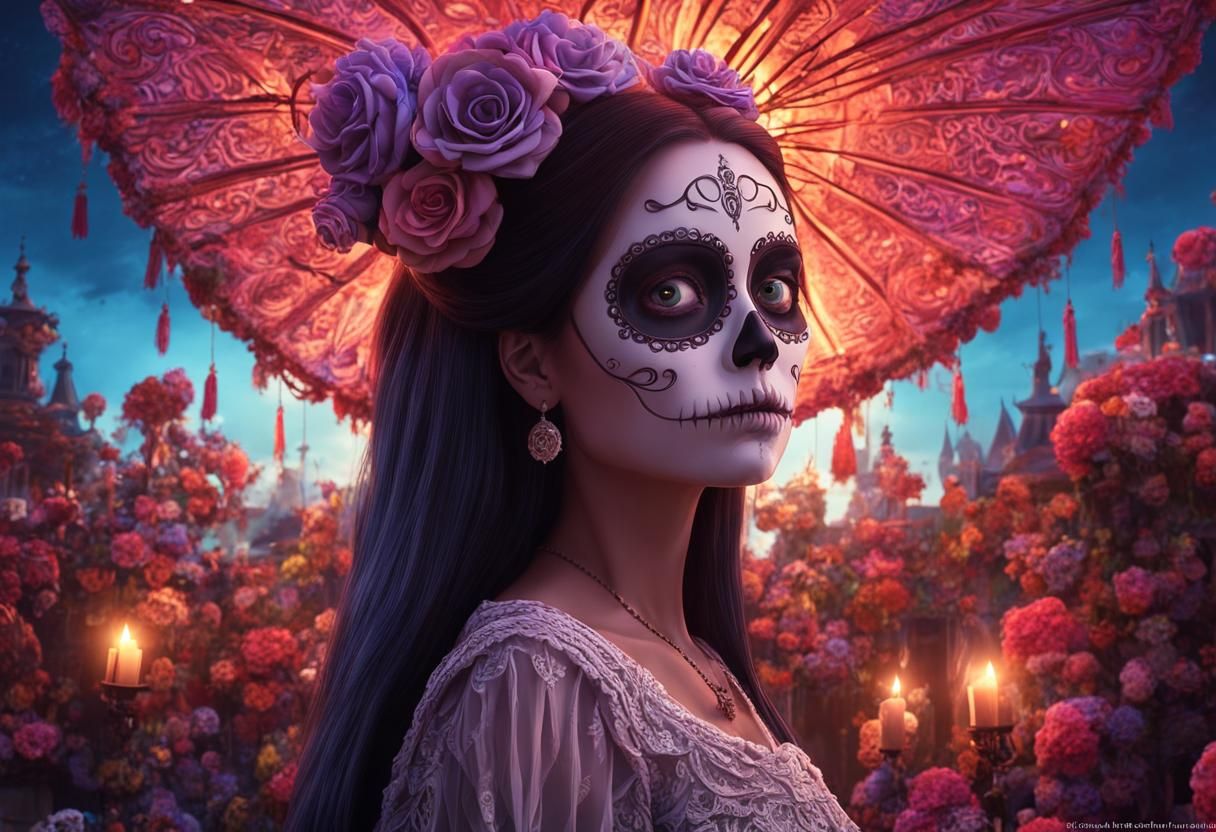 Dia de Muertos Skeletons in Spooky Cartoon Style