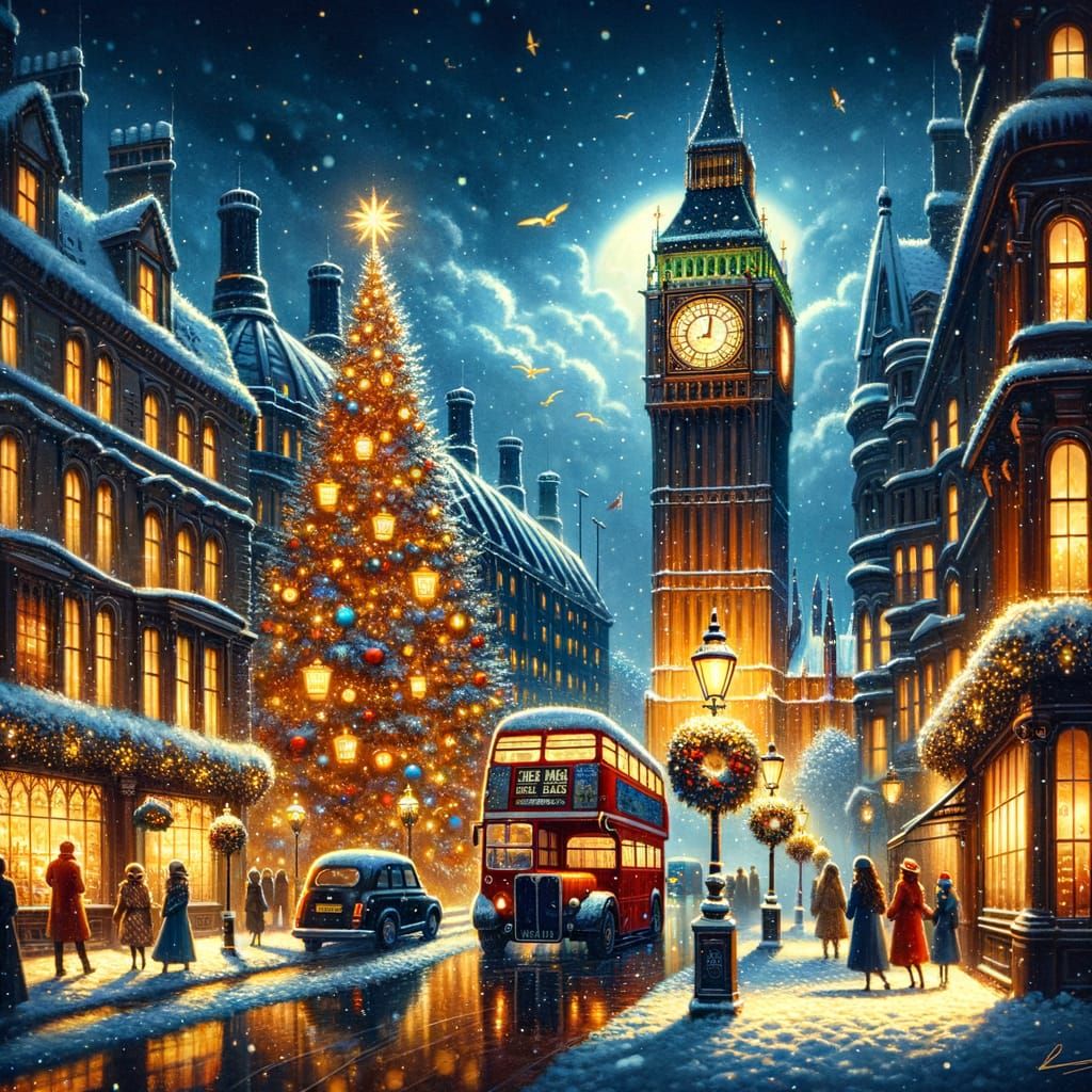 Christmas Night in London: Big Ben and Snowy Streets