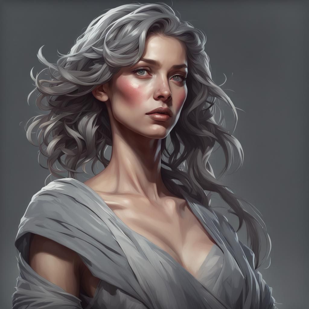 Monochrome Portrait in Hyperdetailed Digital Art Style