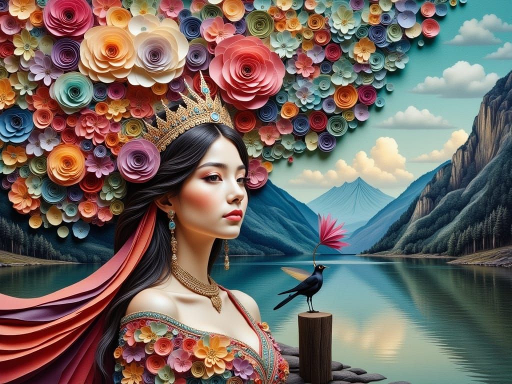 Ethereal Warrior and Queen in Glowing Mosaic Headdresses