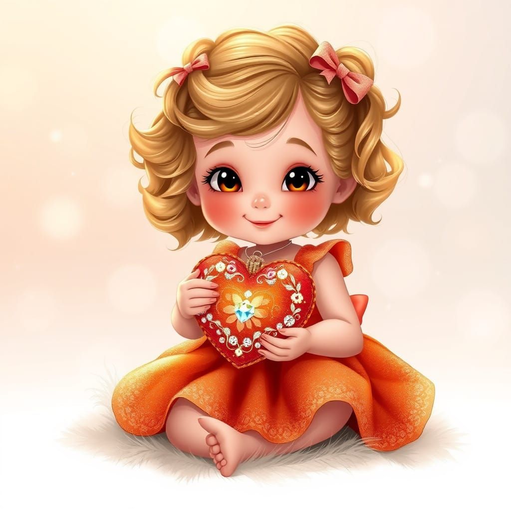 Whimsical Disney Valentine in Sparkling Orange Dress