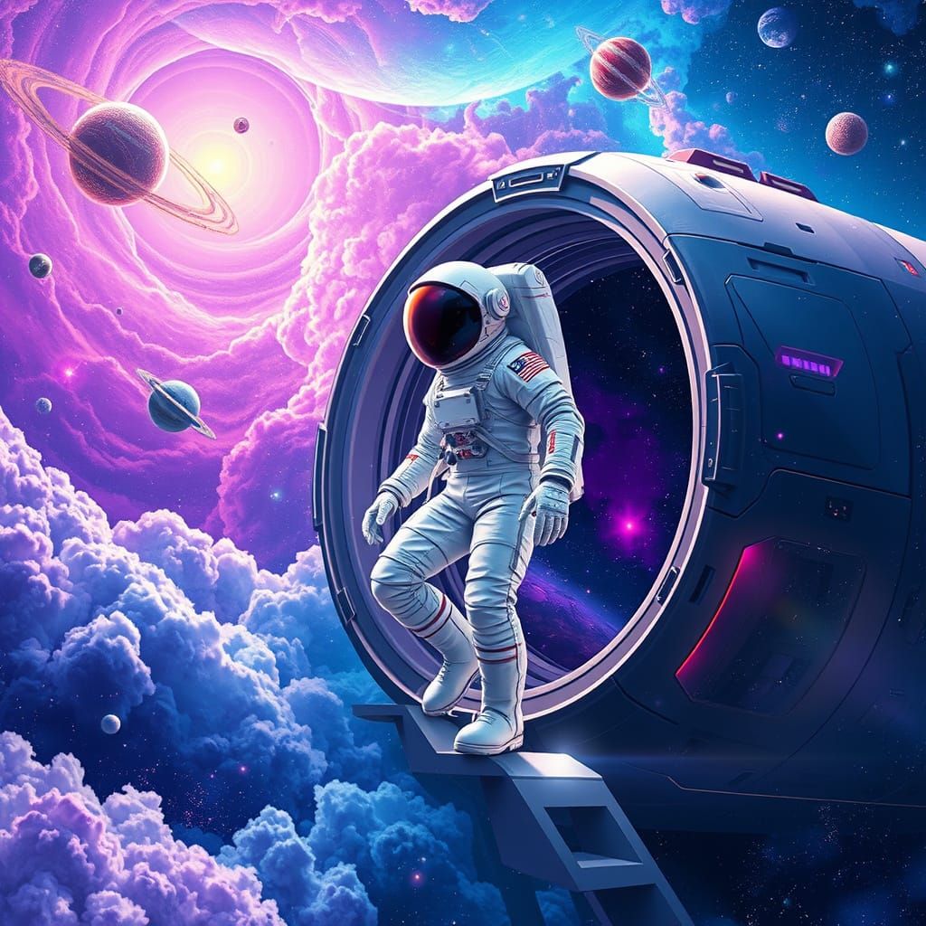 Cosmic Astronaut Explores Vibrant Galaxy