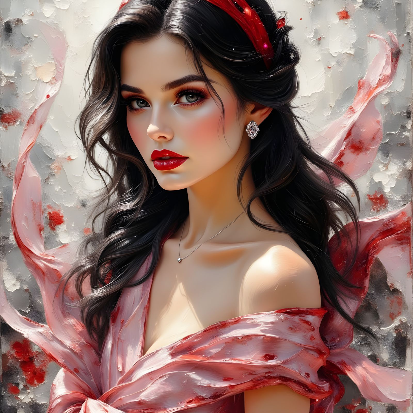 Ravishing Lady in Impasto Oil and Watercolor Style